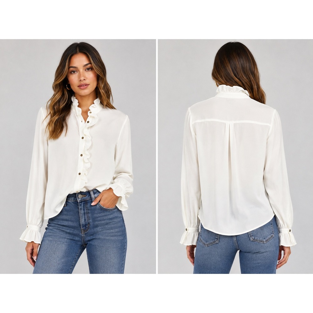 J.Crew Drapey Cottage Top Ivory Ruffle Button Front Blouse Women's 0